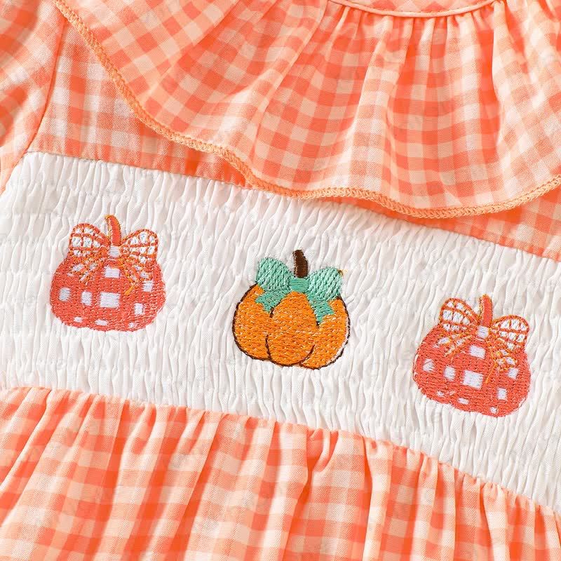 Baby Pumpkin Gingham Smocked Ruffle Collar Bodysuit - image 5