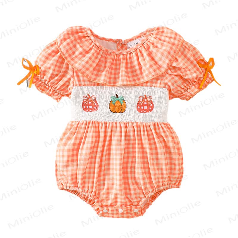 Baby Pumpkin Gingham Smocked Ruffle Collar Bodysuit - image 9