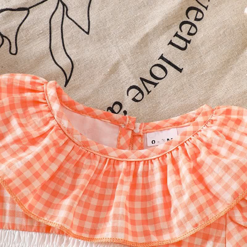 Baby Pumpkin Gingham Smocked Ruffle Collar Bodysuit - image 3