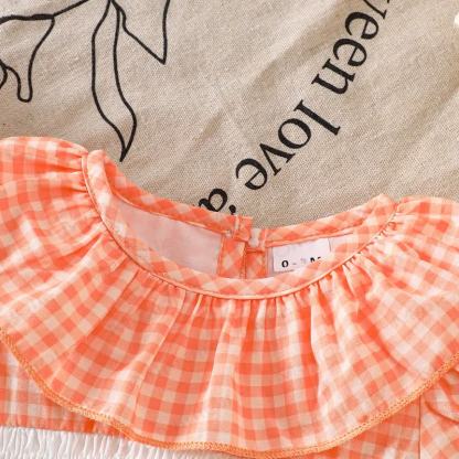 Baby Pumpkin Gingham Smocked Ruffle Collar Bodysuit - image 3