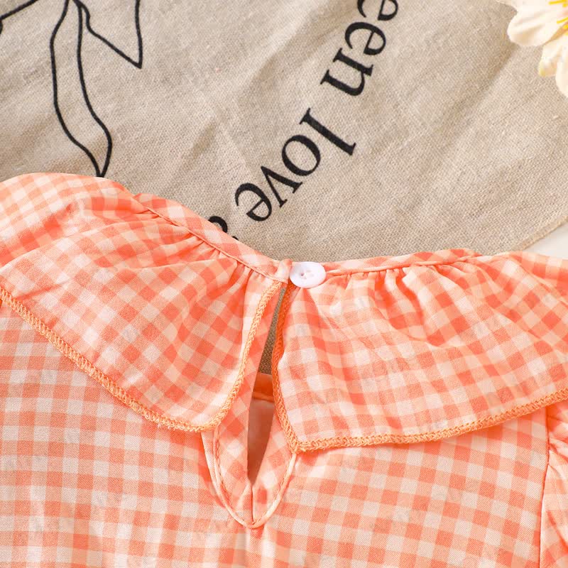 Baby Pumpkin Gingham Smocked Ruffle Collar Bodysuit - image 4