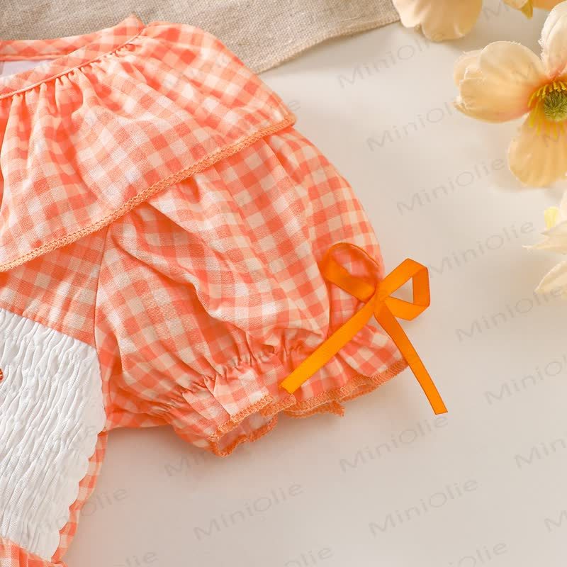 Baby Pumpkin Gingham Smocked Ruffle Collar Bodysuit - image 6