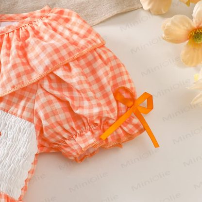 Baby Pumpkin Gingham Smocked Ruffle Collar Bodysuit - image 6
