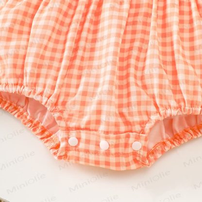Baby Pumpkin Gingham Smocked Ruffle Collar Bodysuit - image 7