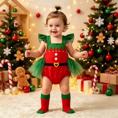 Baby Red Christmas Elf Ruffle Tulle Bodysuit - image 3