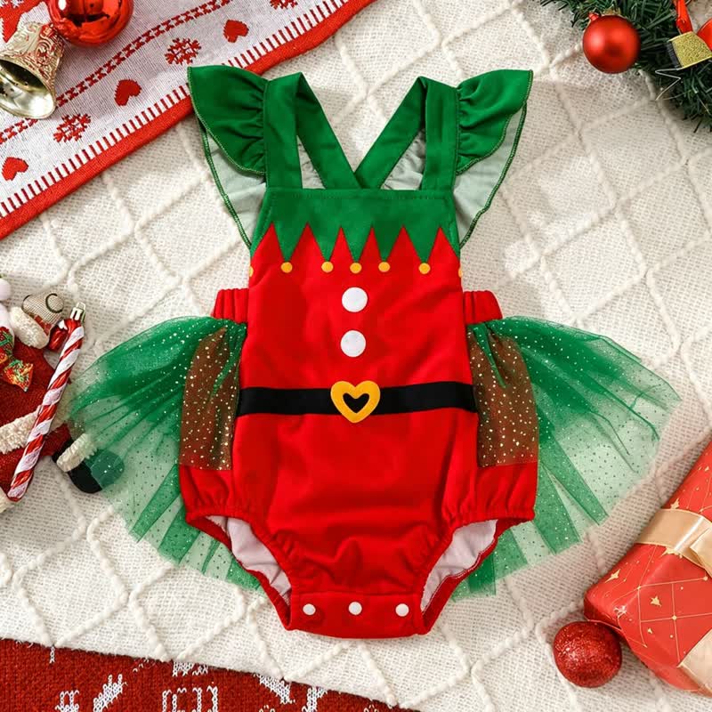 Baby Red Christmas Elf Ruffle Tulle Bodysuit - Red - 12-18M - image 1