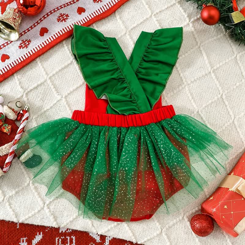Baby Red Christmas Elf Ruffle Tulle Bodysuit - image 2