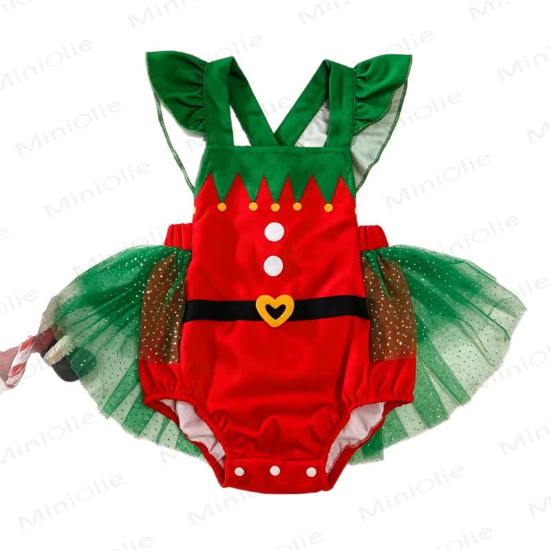 Baby Red Christmas Elf Ruffle Tulle Bodysuit - image 7