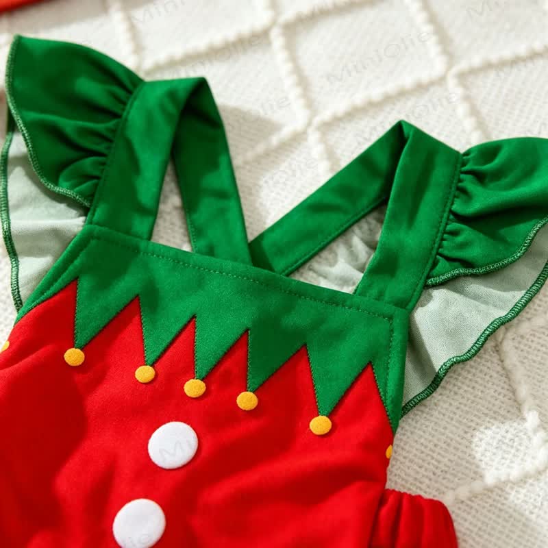 Baby Red Christmas Elf Ruffle Tulle Bodysuit - image 4
