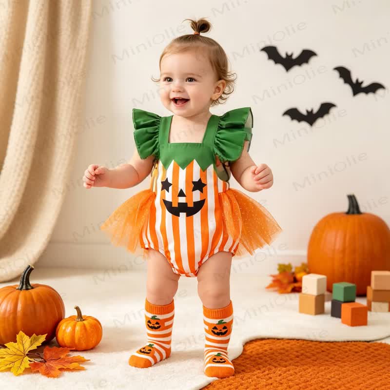 Baby Halloween Pumpkin Tulle Striped Bodysuit - image 8