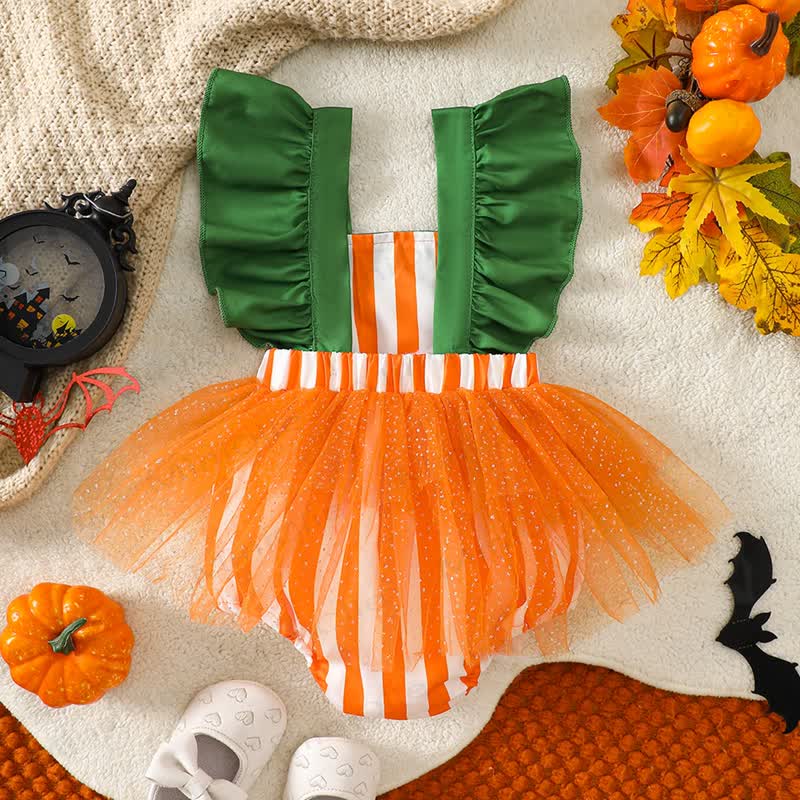 Baby Halloween Pumpkin Tulle Striped Bodysuit - image 2