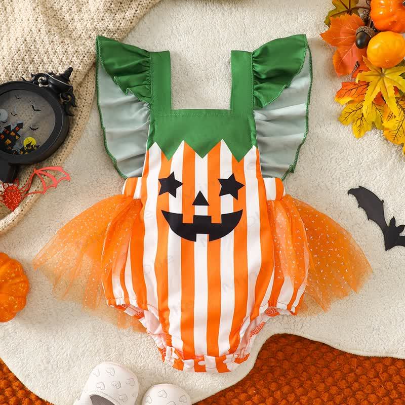 Baby Halloween Pumpkin Tulle Striped Bodysuit - Orange - 12-18M - image 1