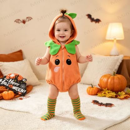 Baby Pumpkin Hooded Zip Halloween Bodysuit with Socks - Orange - 18-24M - image 1