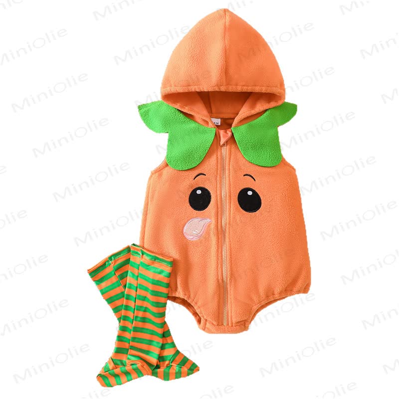 Baby Pumpkin Hooded Zip Halloween Bodysuit with Socks - image 8