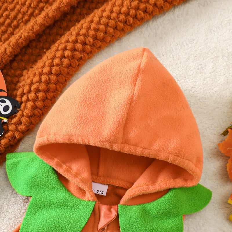 Baby Pumpkin Hooded Zip Halloween Bodysuit with Socks - image 4