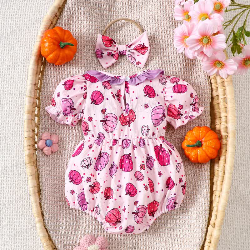 Baby Pumpkin Smocked Ruffle Collar Bodysuit with Headband - image 2