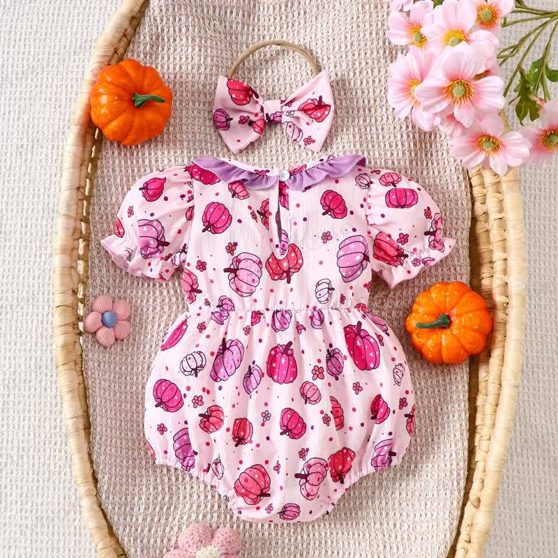Baby Pumpkin Smocked Ruffle Collar Bodysuit with Headband - image 2