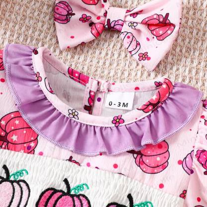 Baby Pumpkin Smocked Ruffle Collar Bodysuit with Headband - image 3