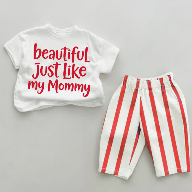 BEAUTIFUL JUST LIKE MY MOMMY Baby White&Red Vertical Striped 2-piece Set - White&Red - 4-5T - image 1