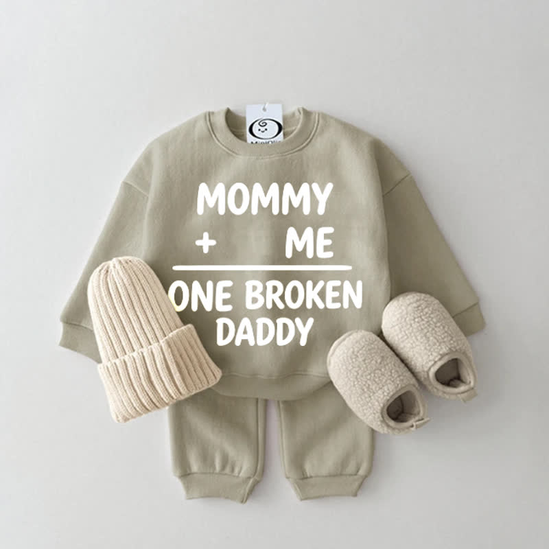 MOMMY+ME=ONE BROKEN DADDY Baby Grey Green Sweatshirt 2-piece Set - Grey Green - 2-3T - image 1