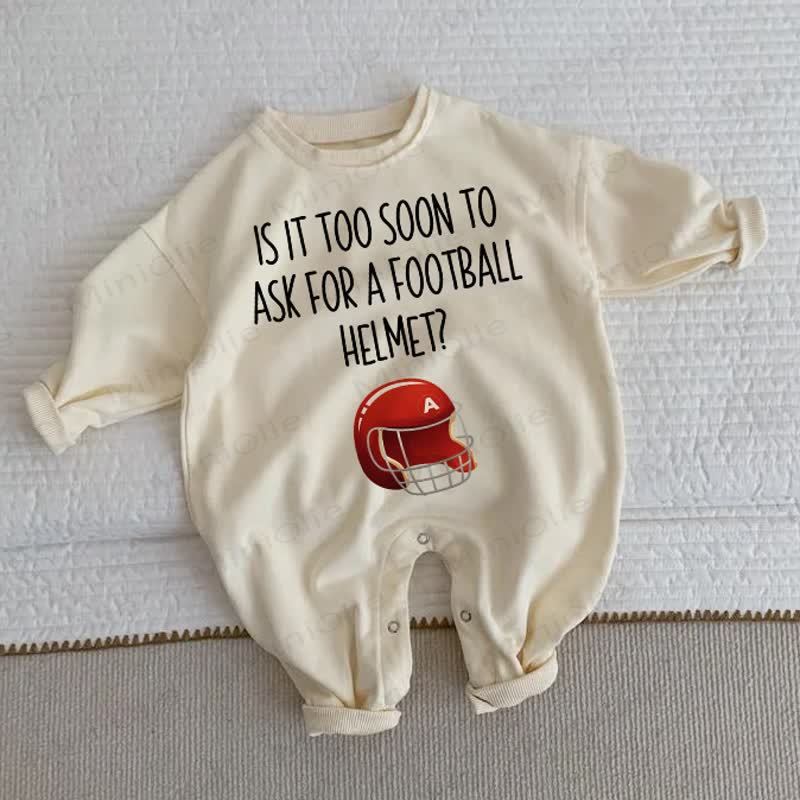 IS IT TOO SOON TO ASK FOR A FOOTBALL HELMET? Baby Beige Romper - Beige - 2-3T - image 1