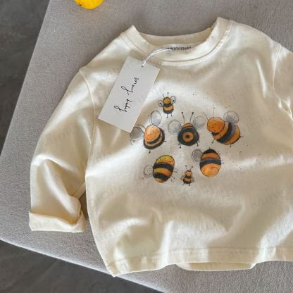 Toddler KId Cartoon Print Cotton T-Shirt - Beige Bee - 8-9T - image 5