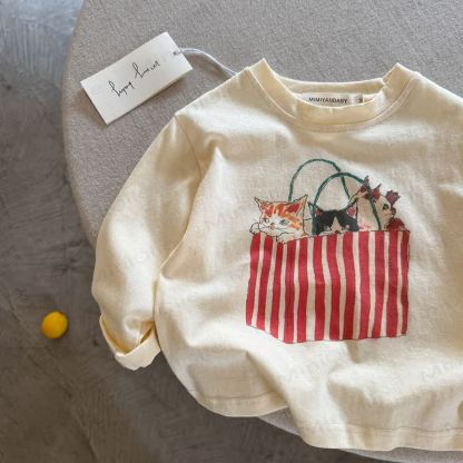 Toddler KId Cartoon Print Cotton T-Shirt - Beige Cat - 8-9T - image 7