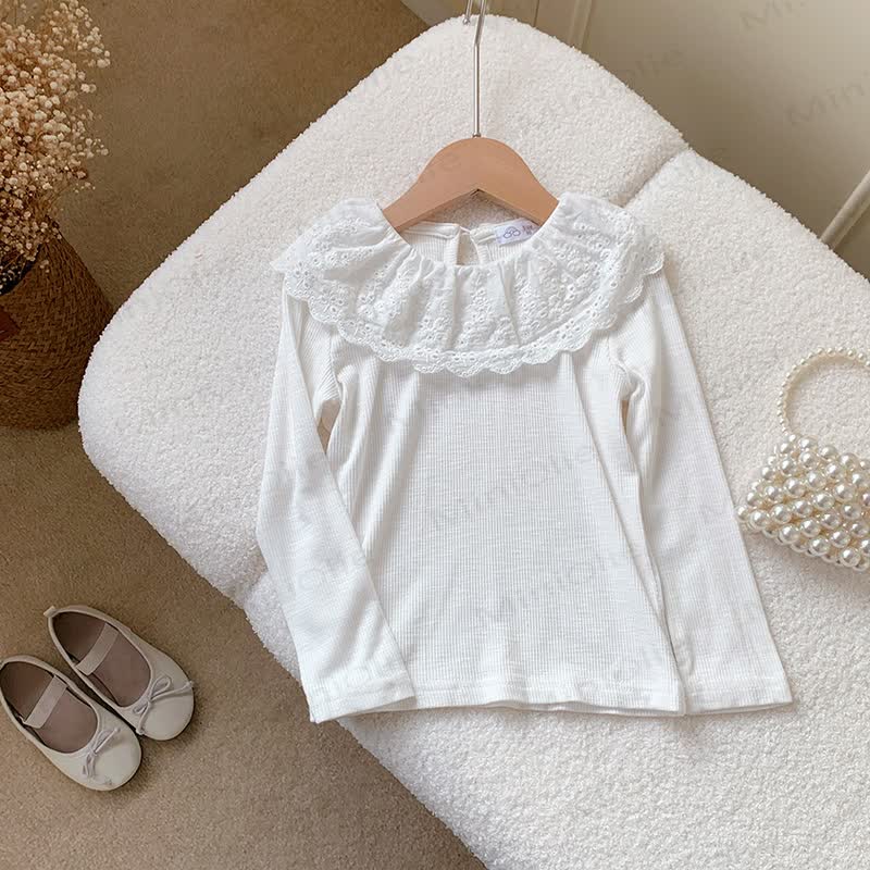 Toddler Girl Lace Collar Long Sleeve T-Shirt - White - 8-9T - image 6