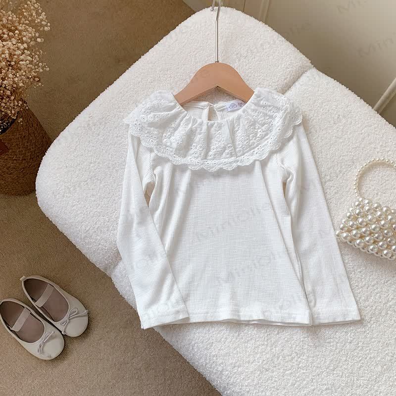 Toddler Girl Lace Collar Long Sleeve T-Shirt - White - 8-9T - image 6
