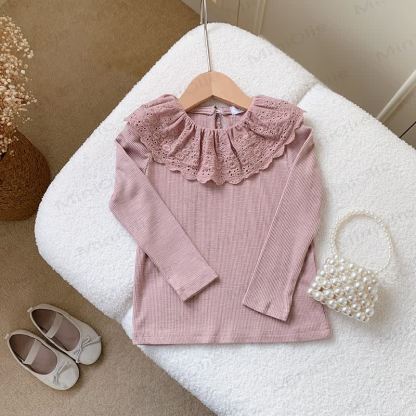 Toddler Girl Lace Collar Long Sleeve T-Shirt - Pink - 8-9T - image 10