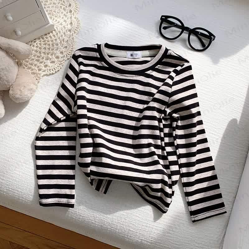 Toddler Kid Stripe Long Sleeve T-Shirt - Black Stripe - 10-11T - image 6