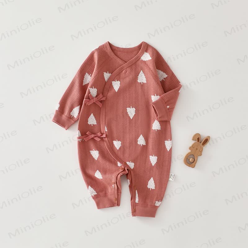 Baby Soft Ribbed Wrap Long Sleeve Romper - Red Tree - 6-9M - image 1