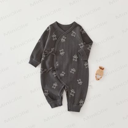 Baby Soft Ribbed Wrap Long Sleeve Romper - Gray Gingerbread Man - 6-9M - image 2