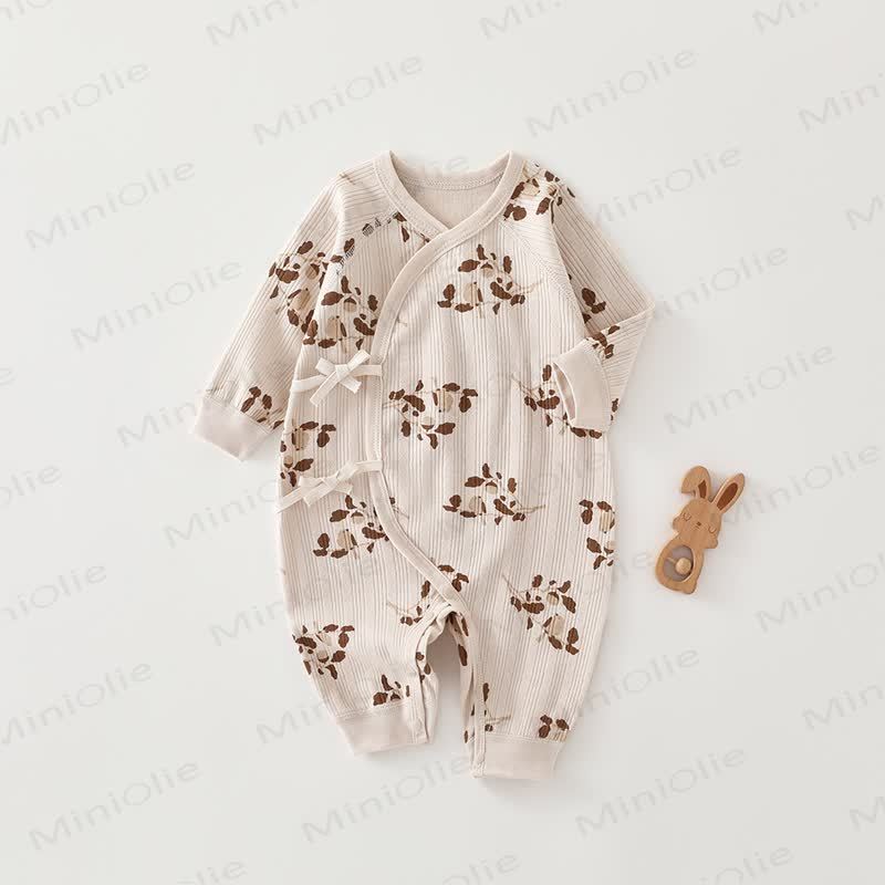 Baby Soft Ribbed Wrap Long Sleeve Romper - Beige Leaves - 6-9M - image 4