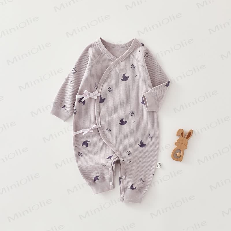 Baby Soft Ribbed Wrap Long Sleeve Romper - Purple Bird - 6-9M - image 5