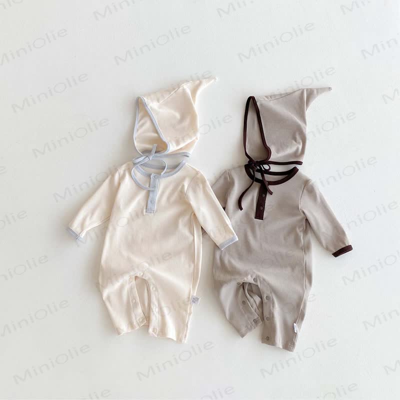 Baby Solid Color Romper with Bonnet - image 1