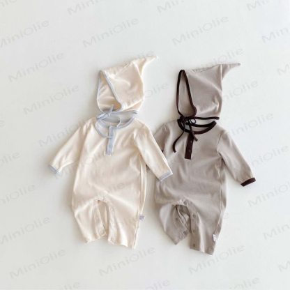Baby Solid Color Romper with Bonnet - image 1