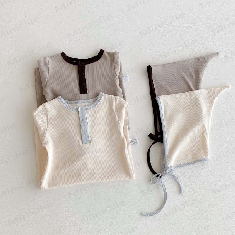 Baby Solid Color Romper with Bonnet - image 6