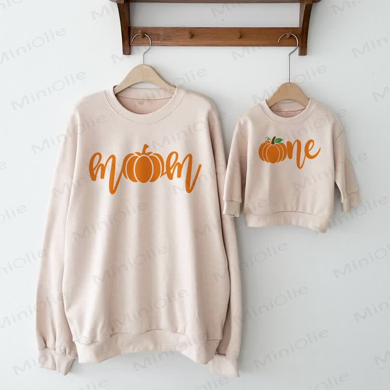 MOM/ONE Mommy and Me Pumpkin Beige Sweatshirt - image 1