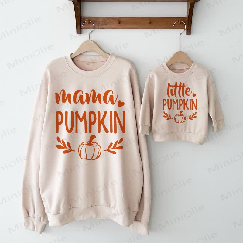 MAMA/LITTLE PUMPKIN Mommy and Me Beige Sweatshirt - image 1