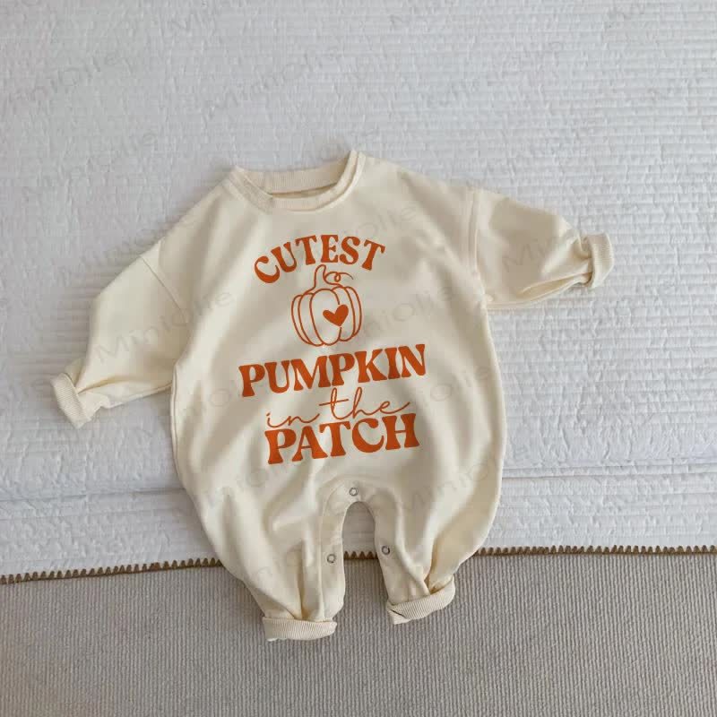 CUTEST PUMPKIN IN THE PATCH Baby Beige Romper - Beige - 2-3T - image 1