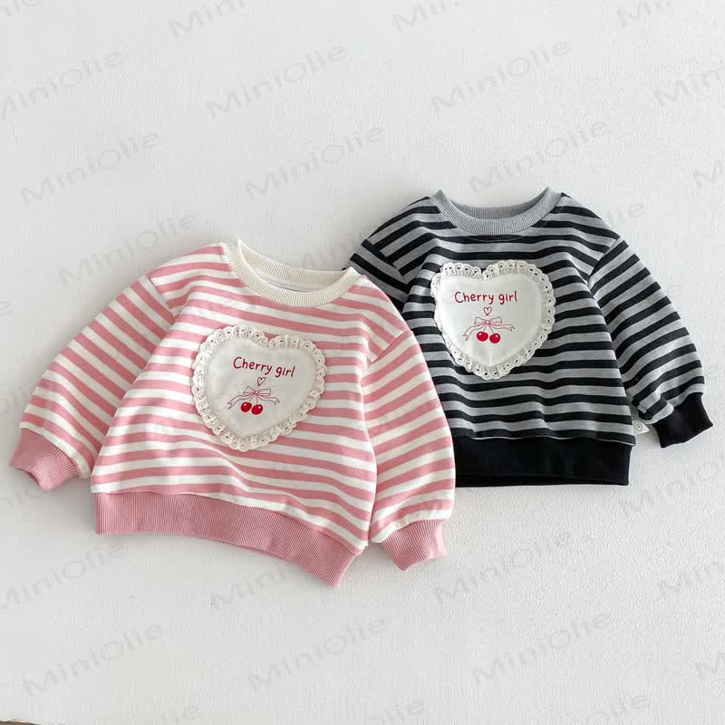 CHERRY GIRL Baby Toddler Lace Heart Striped Cotton Long Sleeve Sweatshirt - image 1