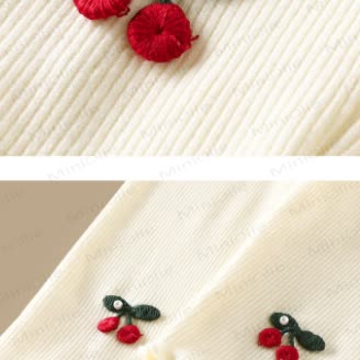 Baby Ribbed Cherry Embroidered Leggings - image 2