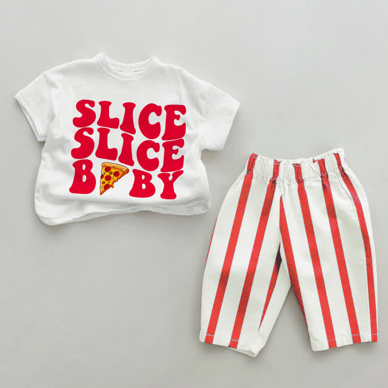 SLICE SLICE BABY Baby Toddler Pizza Red Vertical Striped 2-piece Set - White&Red - 4-5T - image 1
