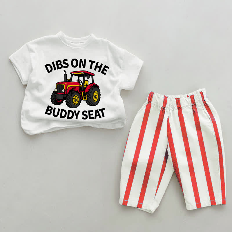 DIBS ON THE BUDDY SEAT Baby Toddler Truck Red Vertical Striped 2-piece Set - White&Red - 4-5T - image 1