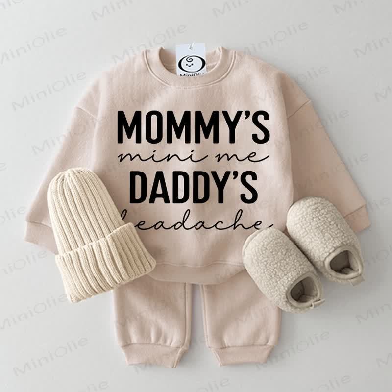 MOMMY'S MINI ME DADDY'S HEADACHE Baby Sweatshirt 2-piece Set - Beige - 2-3T - image 1