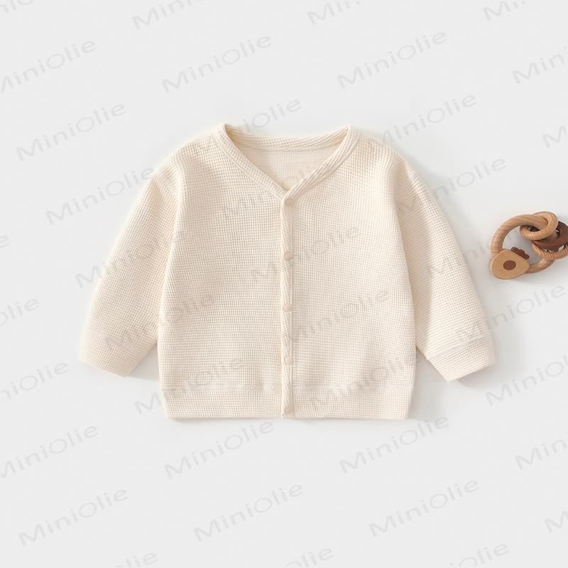 Baby Toddler Waffle Knit Front Snap Cardigan Coat - Beige - 3-4T - image 5
