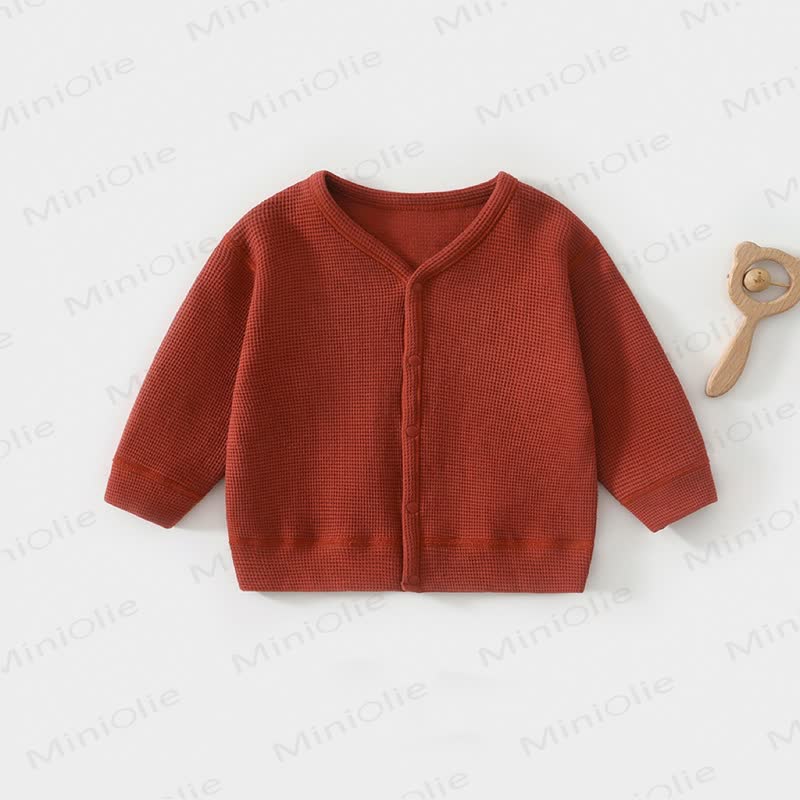 Baby Toddler Waffle Knit Front Snap Cardigan Coat - Red - 3-4T - image 2