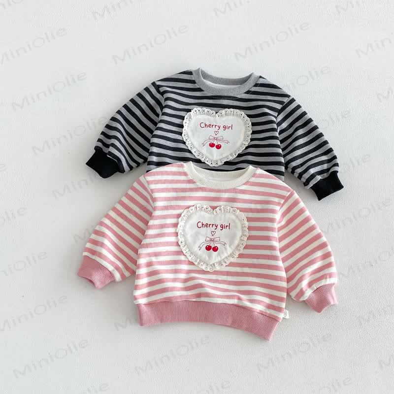CHERRY GIRL Baby Toddler Lace Heart Striped Cotton Long Sleeve Sweatshirt - image 2