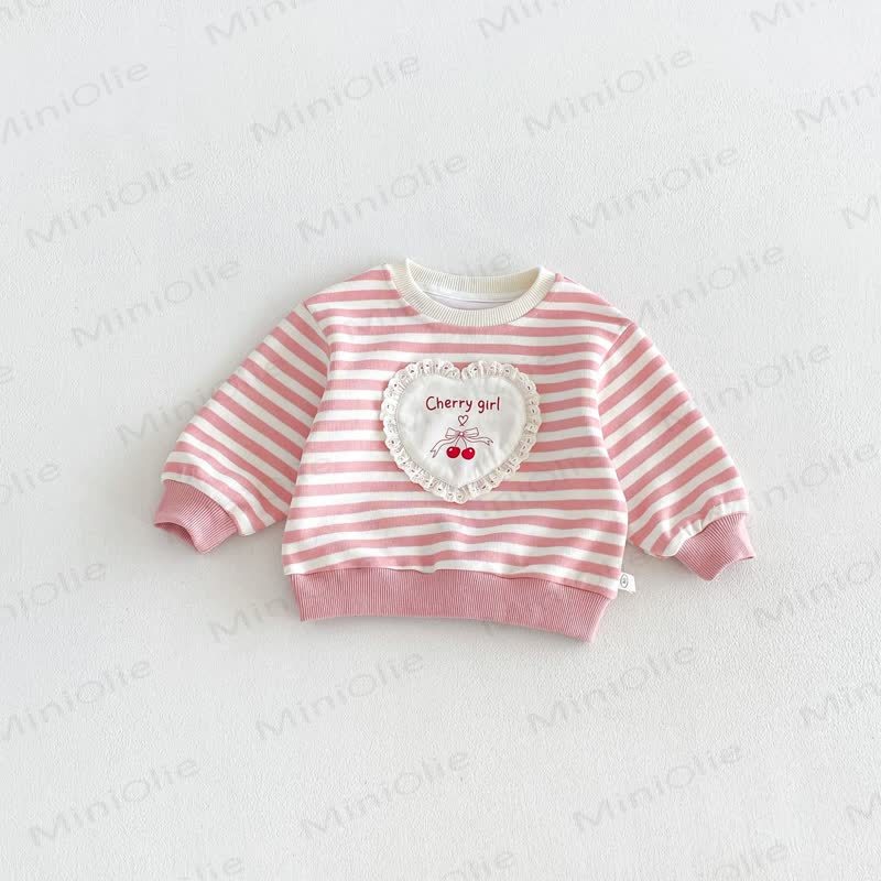 CHERRY GIRL Baby Toddler Lace Heart Striped Cotton Long Sleeve Sweatshirt - Pink - 6-7T - image 4